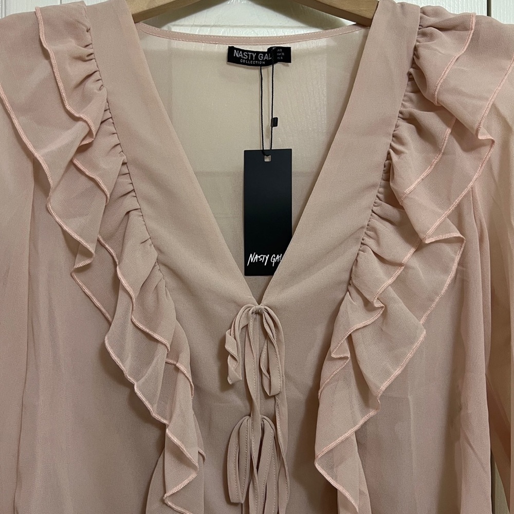 Nasty Gal Ruffle Chiffon Tie Front Blouse - Picture 8 of 15
